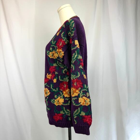 Vintage Robert Scott Knit Floral Cardigan Sweater Purple Cottagecore Grandma S - Picture 6 of 12